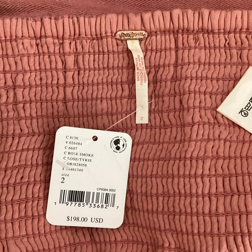 Free People Marley Denim Top Rose Smoke Pink Puff Sleeve Size 2